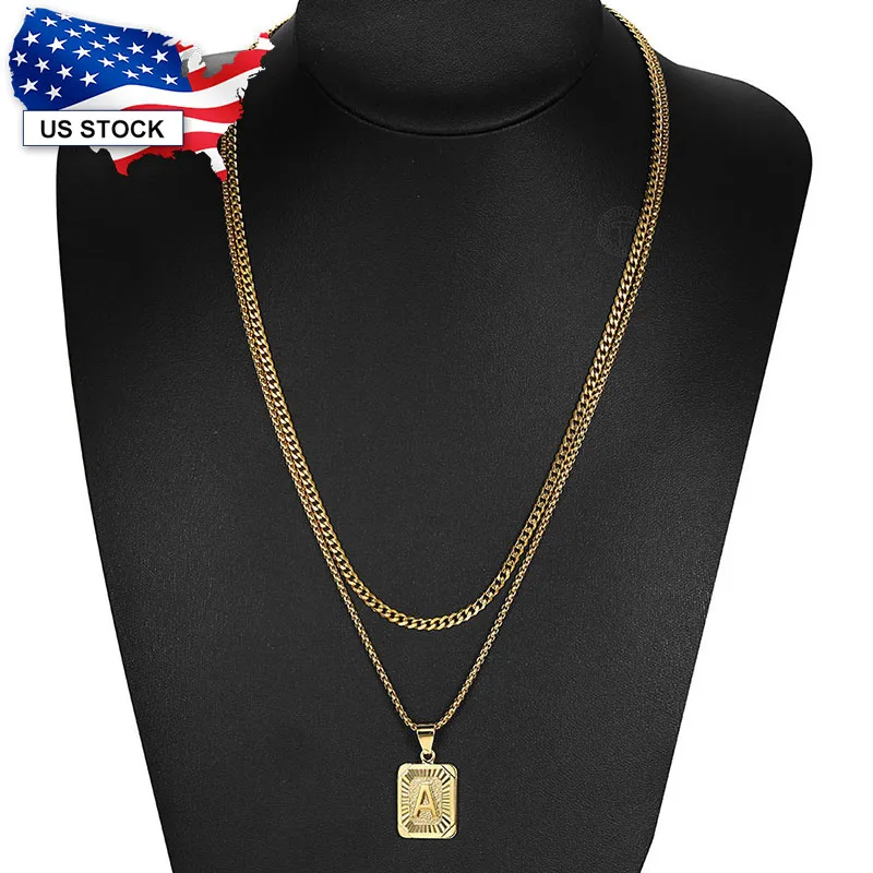 2pcs Pendant Necklace for Women Men Stainless Steel Curb Cuban Box Link Chain Layered Necklace Wholesale Jewelry LGP62KN195