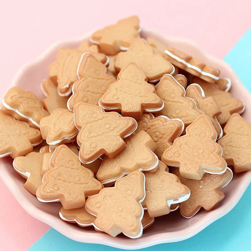 10Pcs Simulation Biscuit Flat back Resin Cabochon Kawaii Bear Star Fake Food Christmas Decoration DIY Scrapbooking Accessories