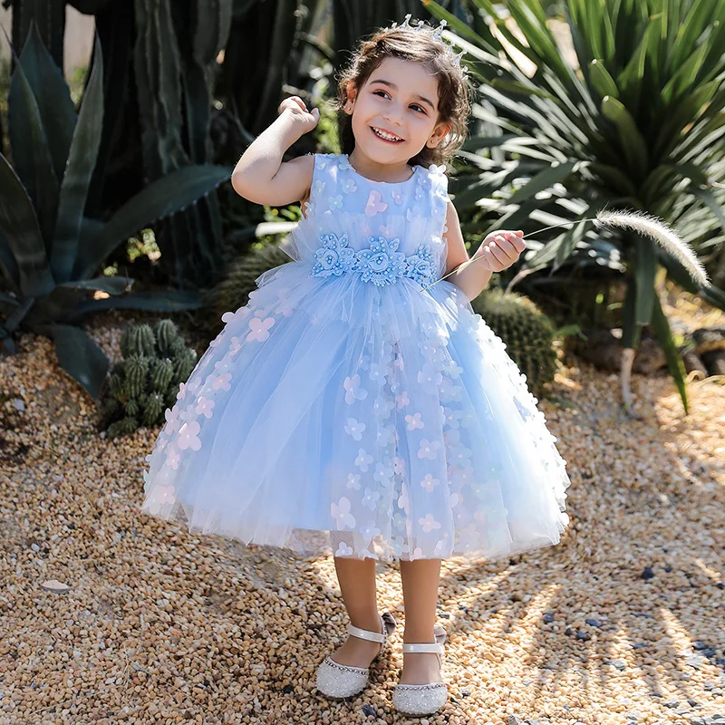 Vestido de bautizo de flores para niña, vestido de princesa de boda, fiesta de cumpleaños, ropa para niños, color blanco y rosa