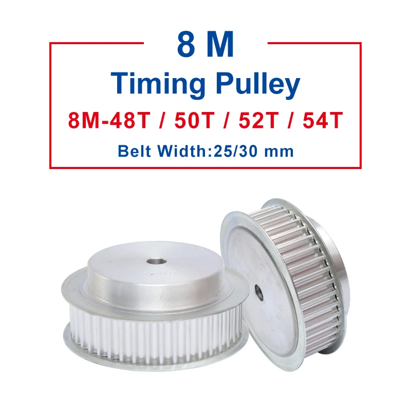 

Belt Pulley 8M-48T/50T/52T/54T Slot Width 27/32mm pulley wheel rough hole 14 mm Aluminum Material For Width 25/30mm Timing Belt