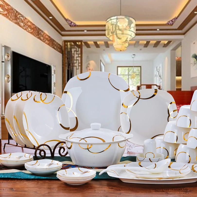 46pcs Dinnerware Set Ceramic Tableware China Tableware Dishes Plates Bowls Reusable Cutlery Dinner Set Plates and Dishes