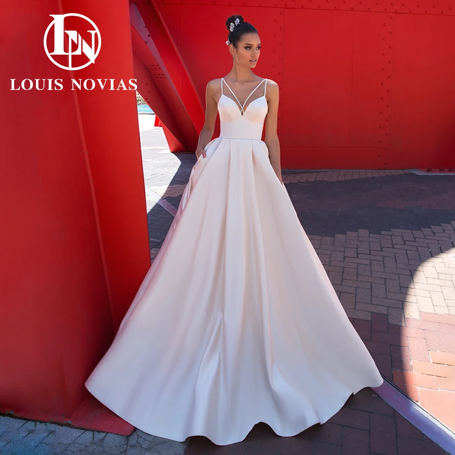 LOUIS NOVIAS-Vestido De Noiva De Cetim A Linha, Correia De Espaguete, Cinto De Cristal, Vestido De Casamento, Decote Querida, Vestidos De Noiva, 2023