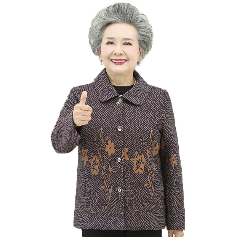 

Middle-aged Elderly Women's Coat Spring Autumn 5XL Woolen jacket Single-breasted Casual Jackets Female Tops Grandma Outfit K1135