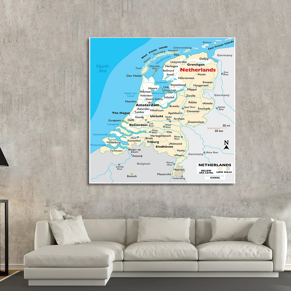 150*150cm Die Niederlande Orographic Karte Große Nicht-woven Leinwand Malerei Wand Poster Klassenzimmer Hause Dekoration Schule liefert