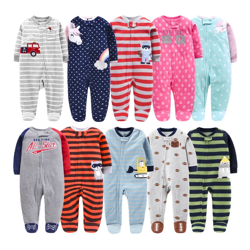 Newborn Baby Rompers 2019 Fall Winter Fleece Warm Little Brother Sister All Star Footed Baby Pajamas Infant jumpsuits Sleepwear