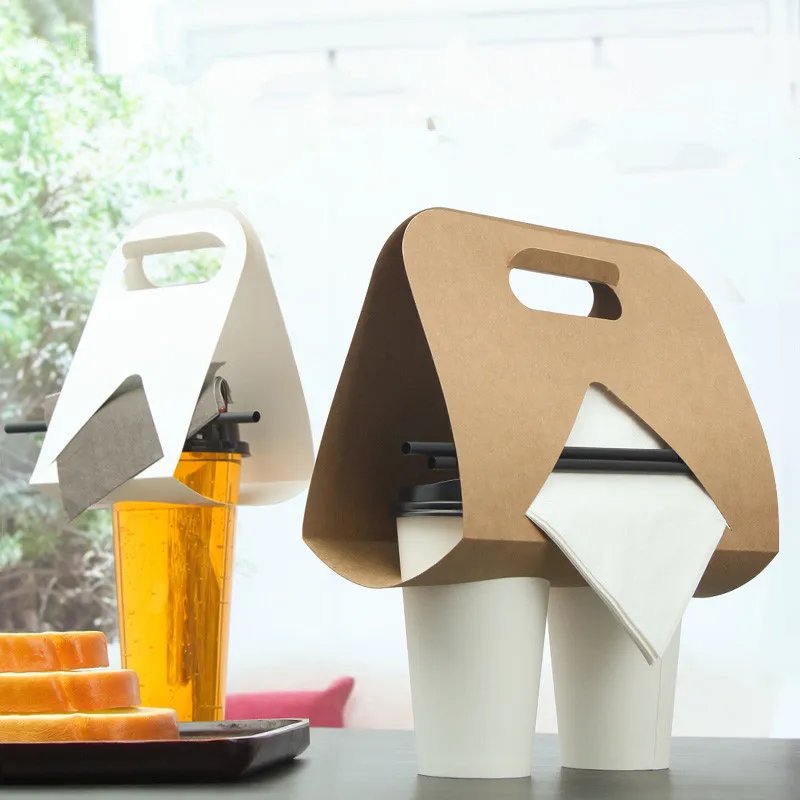 

50pcs Net red disposable cup holder coffee cup holder milk tea cup holder portable cup holder kraft paper packaging cup holder