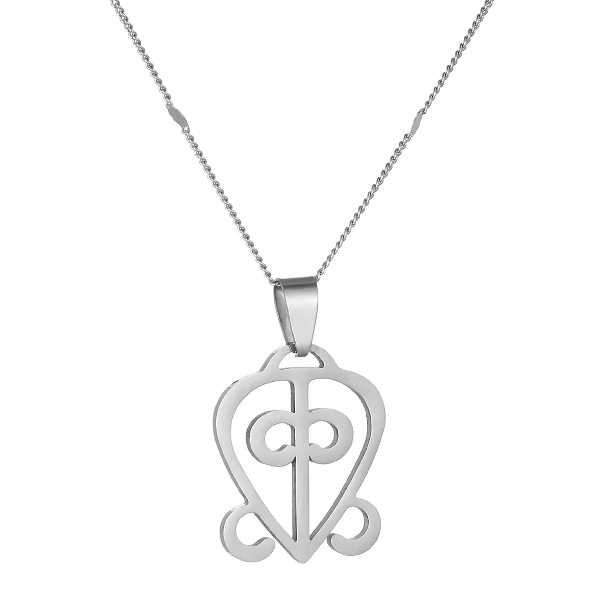 Silver Color Stainless Steel African Adinkra Symbol Pendant Necklace ODO NNYEW FIE KWAN Love Powerful Heart Chain Jewelry