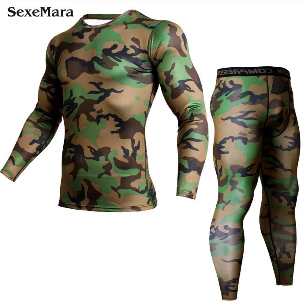 Men\'s Long Johns Sports Suit Compression Thermal Underwear Fitness Bodybuilding Underwear Clothes MMA Rashguard Leggings