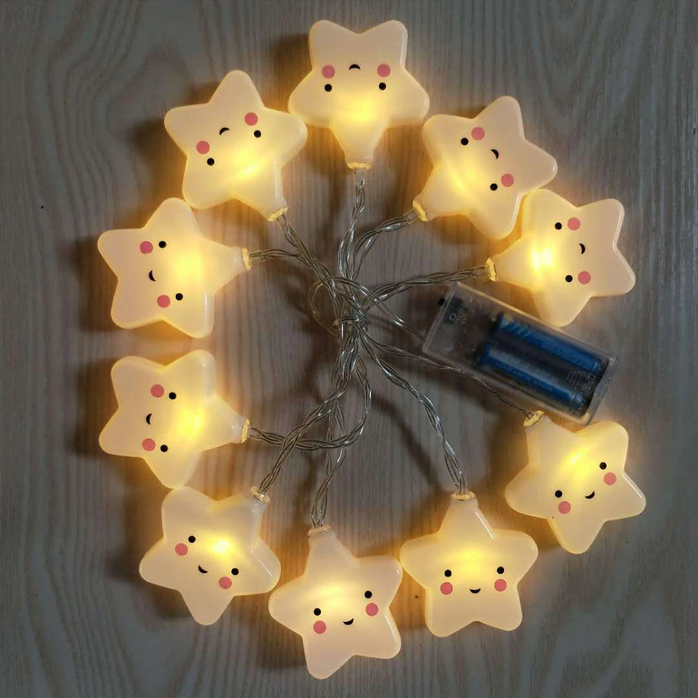 Imagem -03 - Bonito Smiley Estrela Guirlanda de Natal String Fada Luz Alimentado por Bateria para Festa Natal Árvore Casamento Decoração do Ano Novo 3m 20led