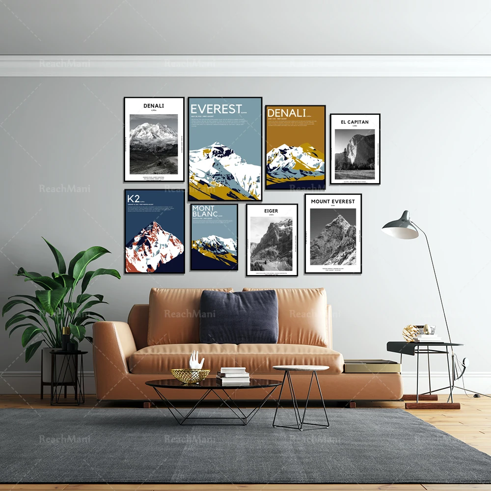 Fitz Roy, Denali, Mount Elbrus, Mont Blanc, Matterhorn, Everest, Eiger, Dolomites, Aconcagua mountain climbing and hiking poster