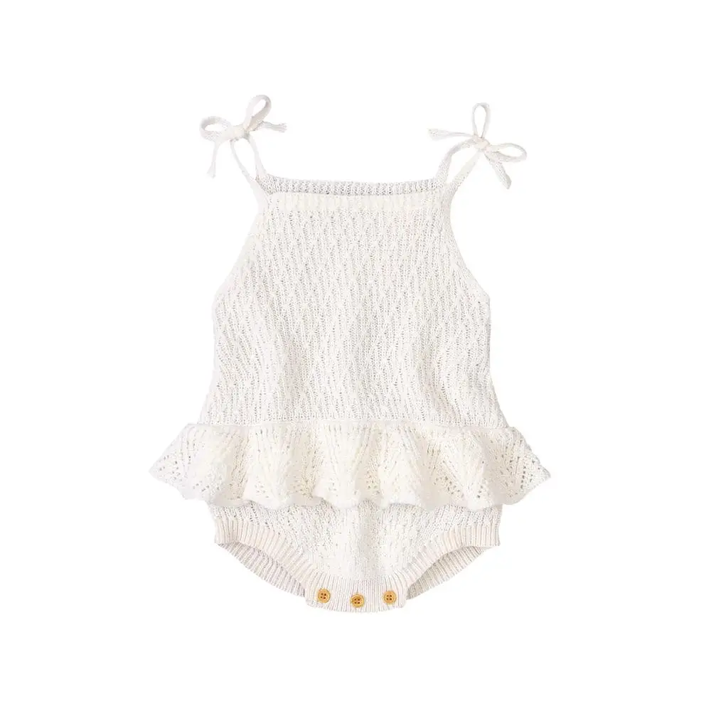 Baby Bodysuit Cute Newborn Girl Outfits Clothes Tops Fashion Summer Toddler Infant Strap Jumpsuit Solid Knitted Kids Onesie 0-2Y