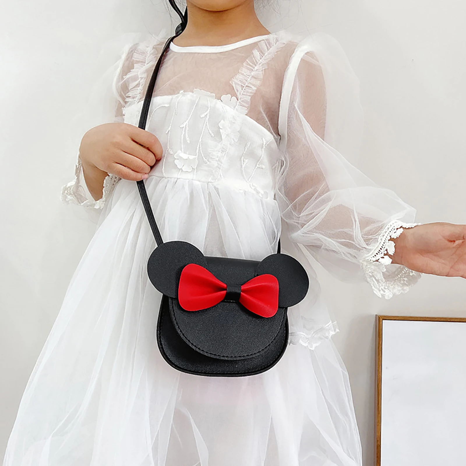 Baby Girls Cartoon Crossbody Bags Cute Mouse Ear Bowknot Magnetic Snap Shoulder Bags