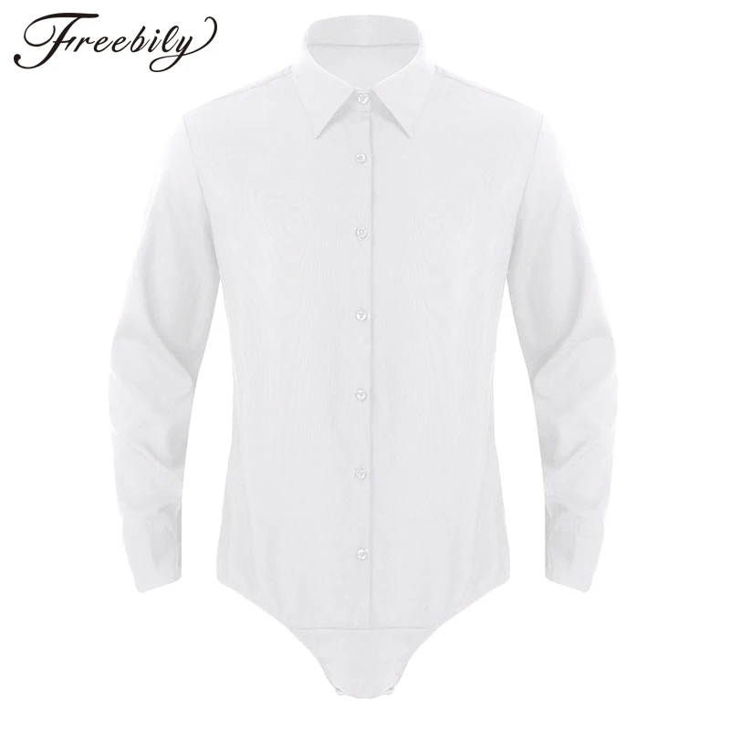 Disfraces de cuerpo Hemd con cuello vuelto para hombre, Bodysuit de oficina informal con botones, camisa de negocios, Tops para ropa de discoteca de