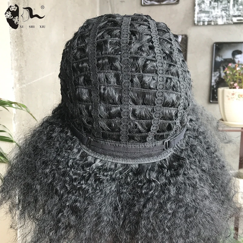 Short Fluffy Yaki Straight Afro Kinky Curl Synthetic Wigs For Black Women African Natural Color Cosplay Hair Wigs XISHIXIU HAIR