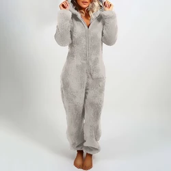 2021 marke Neue frauen Plüsch Strampler Winter Pyjamas Lange-Sleeve Zipper High Neck Hut Warm Halten Mädchen der kleidung