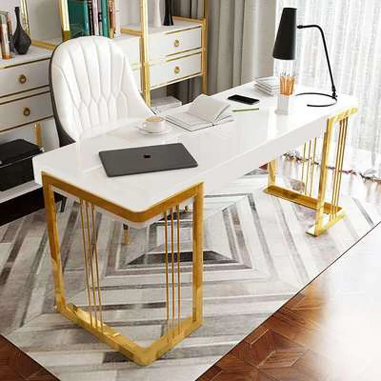 

Post-modern luxury desk simple computer desk stainless steel electroplating desk study piano paint desk