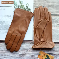 Men's Single Leather Unlined Touch Screen Sheepskin Gloves Thin Motorcycle Riding Four Seasons Car Driving Driver Finger Gloves