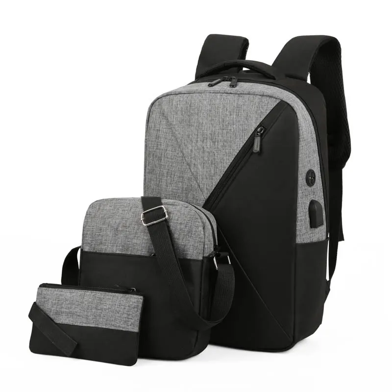 Fashion men's backpack student three-piece computer backpack large capacity travel bag 3PCS USB Laptop Bag New Women Backpack