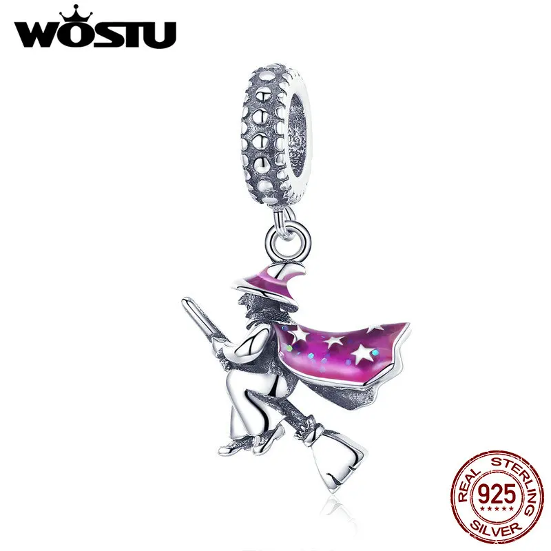 WOSTU High Quality 925 Sterling Silver Magic Witch Dangle Charms fit Original DIY Bracelet Necklace S925 Jewelry Gift CQC914