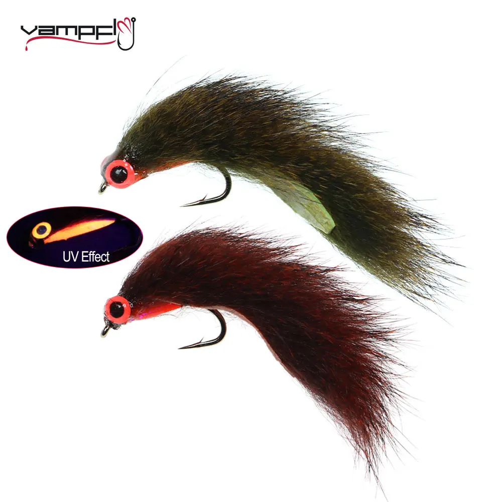 Vampfly10PCS 20PCS 6# 8# Luminous3D Fish Eyes Pine Squirrel Zonker Strip Fly Fast Sink Streamer Wet Fly For Trout Fishing Lures