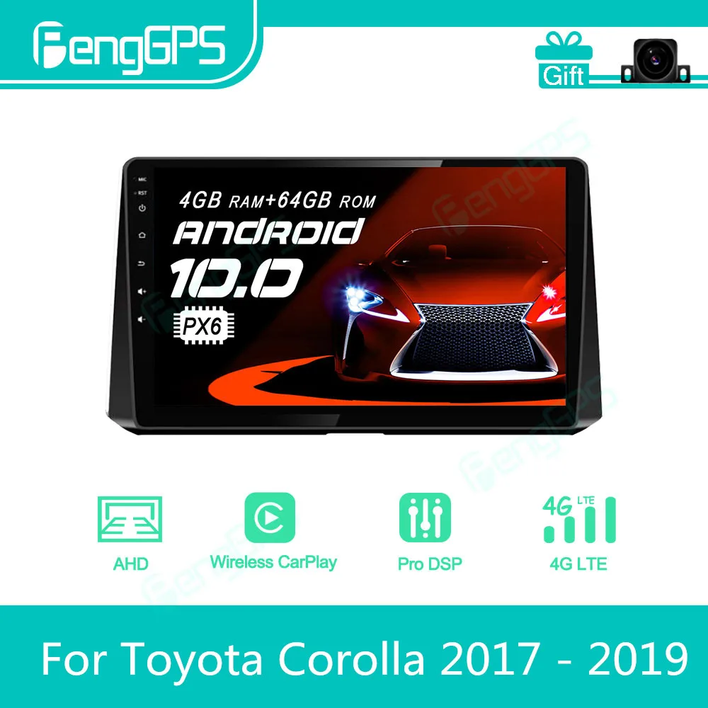 For Toyota Corolla 2017 2018 2019 Android Car Radio Stereo Multimedia Player 2 Din Autoradio GPS Navi PX6 Unit Touch Screen