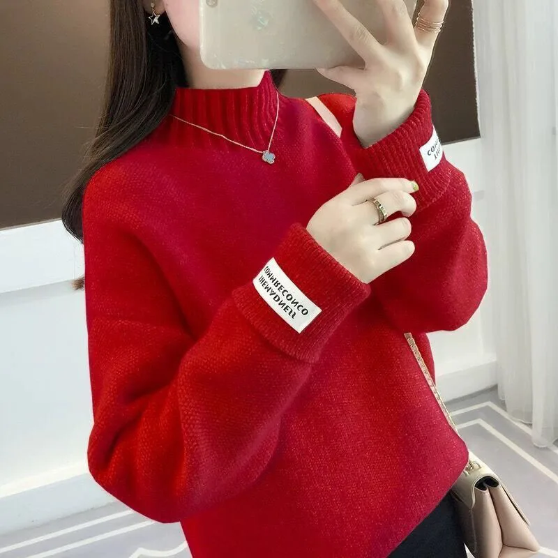 2021 jesienno-zimowy gruby sweter damski sweter z dzianiny sweter z długim rękawem golf Losse Jumper Warm Pull Femme czarny zielony