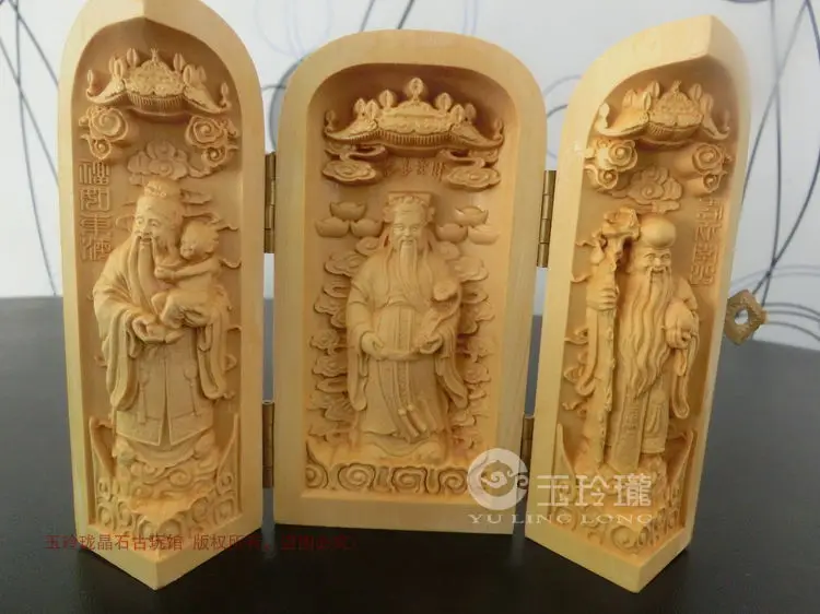 

Poplar Wood Carving with Buddhist Niche Fulushou Home Decoration