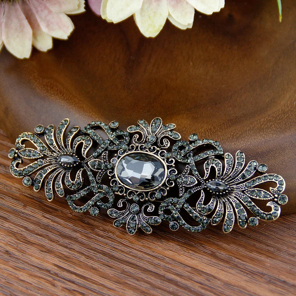 Sunspicems Vintage Gray Crystal Bohemia Flower Brooch For Women Retro Gold Color Full Crystal Turkish Wedding Bijoux Hijab Pins