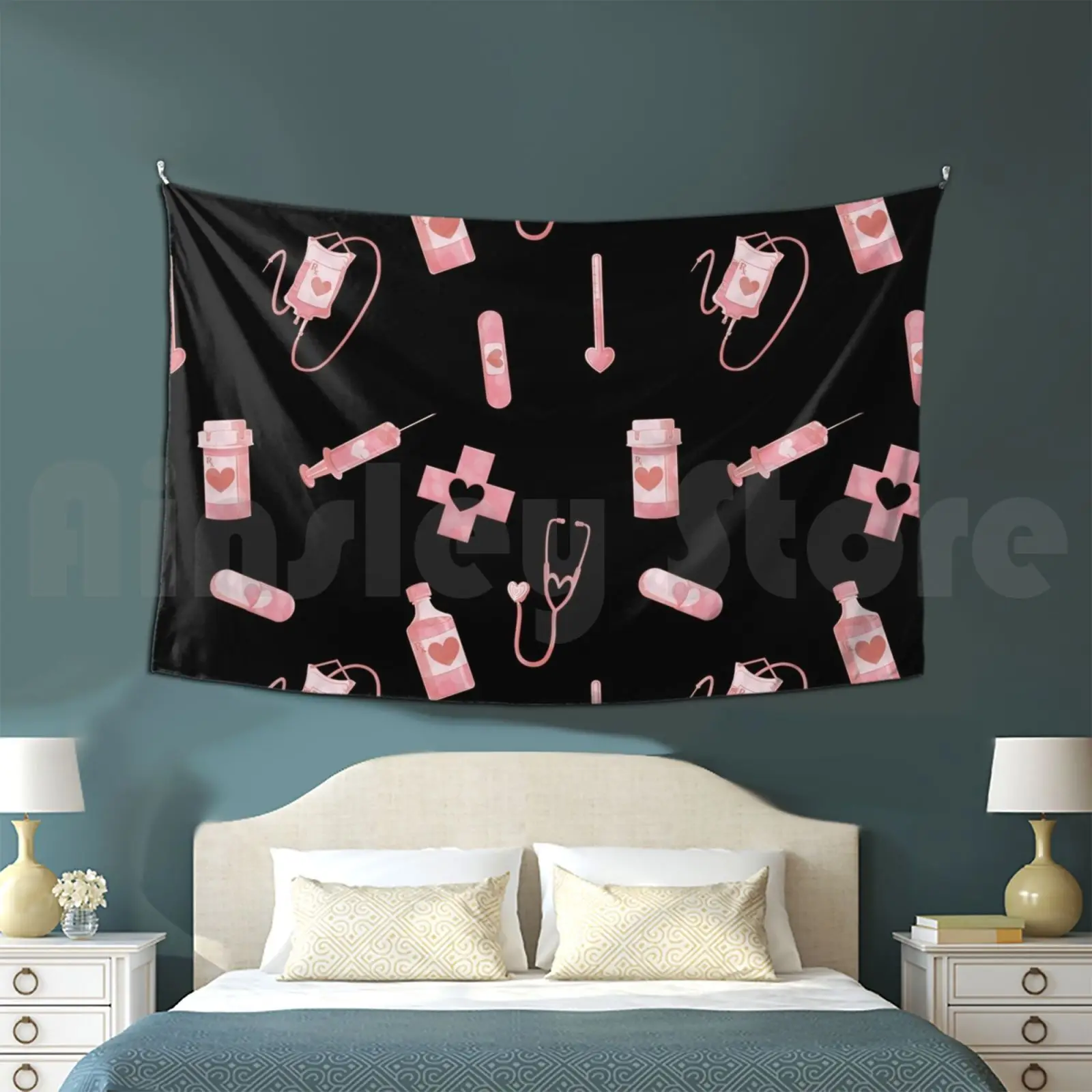 Love Drugs Tapestry Background Wall Hanging Pharmacy Menhera Sick Aesthetic Pastel Pink Creepy Cute Gurokawaii