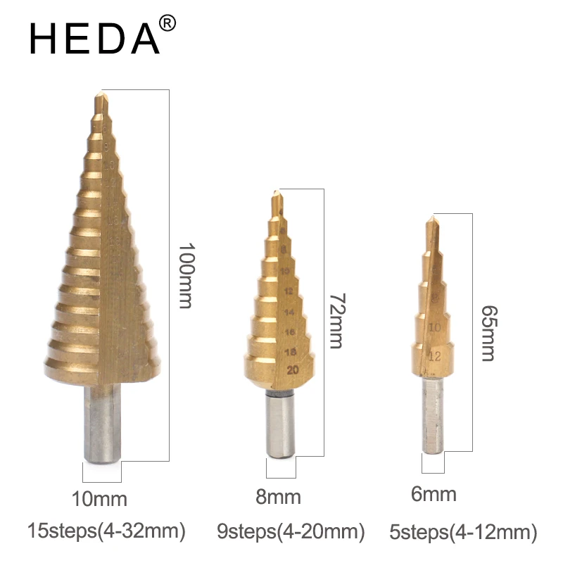고속 강철 스트레이트 그루브 원추형 드릴 비트, 5/9/15 단계, 4-32mm, HSS 금속 스텝 드릴 비트, 목공용 얇은 철강