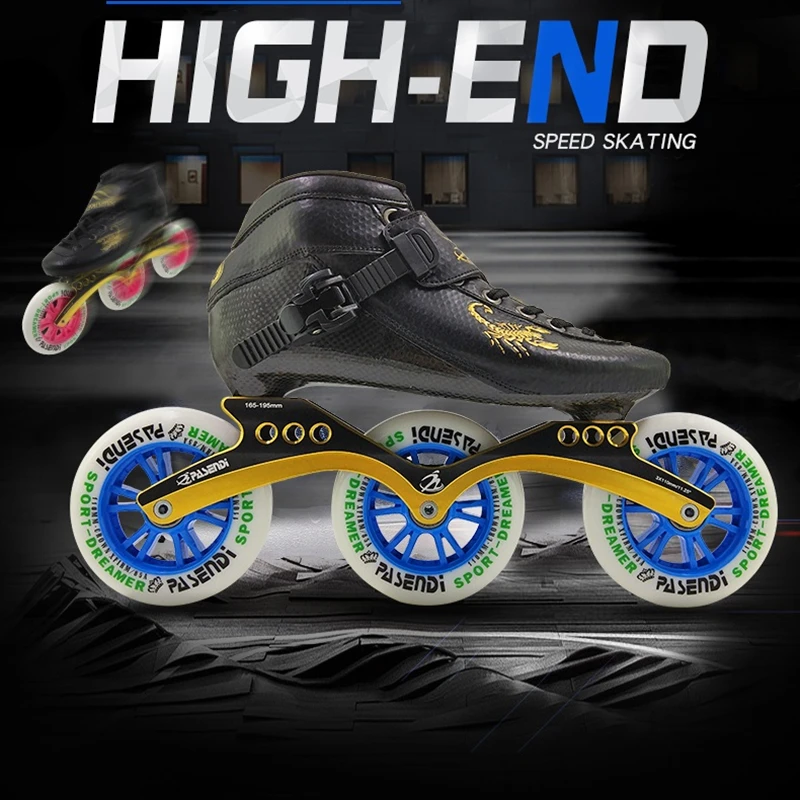 

PASENDI carbon racing skate 3 wheel roller inline skates speed man women professional 3X110 Frame Adults Speed Skating Shoes