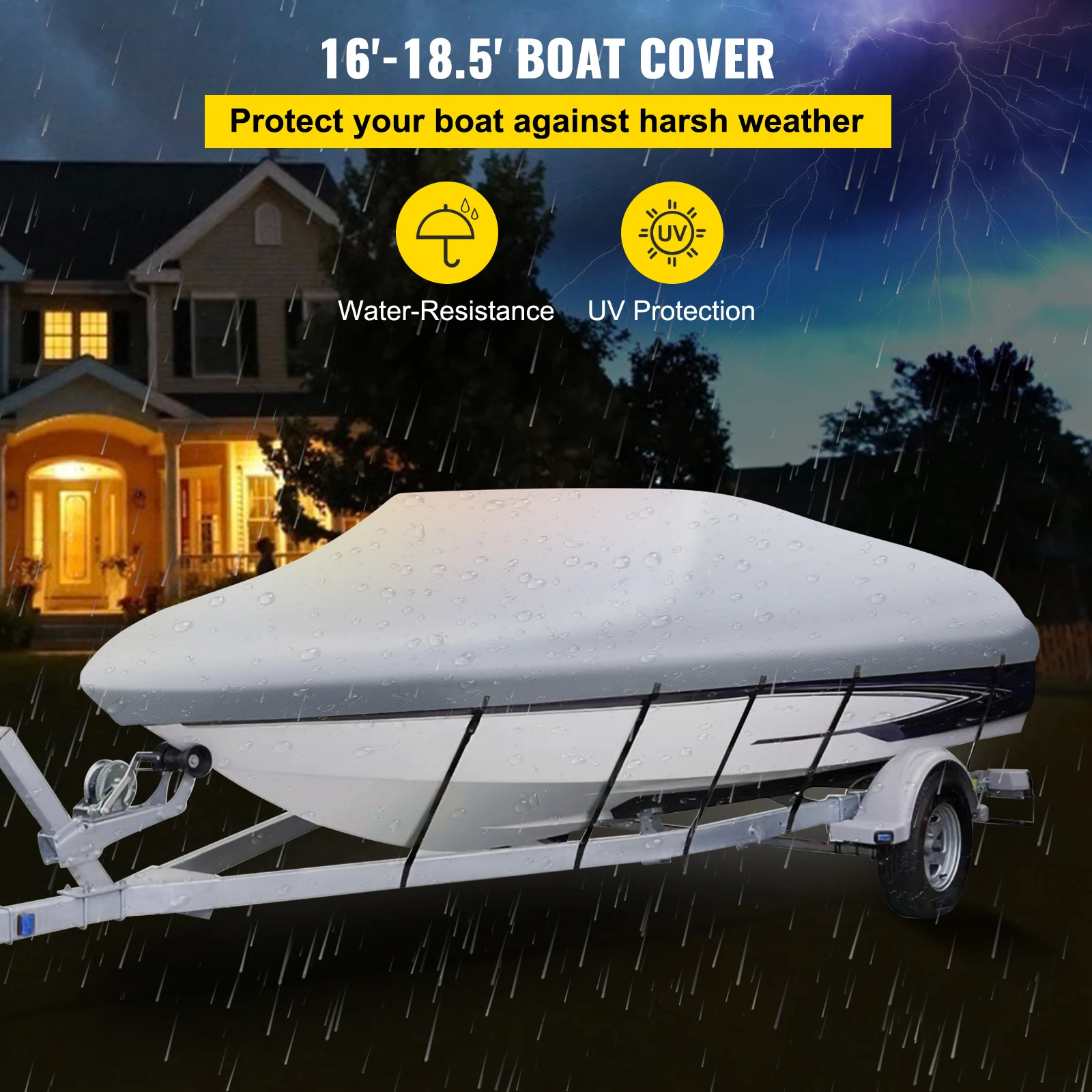 VEVOR 16-18.5 FT V Hull Boat Cover 600D Oxford Fabric Material All-Season Protection With Storage Bag and 5Pcs Adjustable Straps