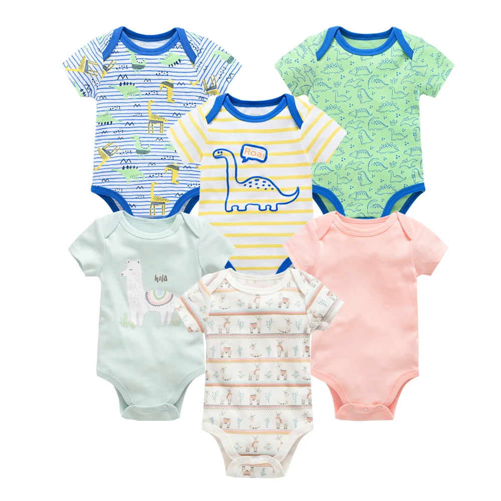 Unisex Baby Bodysuit 3 6 Pcs/lot Short Sleeve Summer Body Bebe Clothes 0-3 months Alpaca Design Infant Jumpsuit