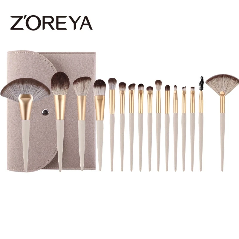 ZOREYA Makeup Brushes Set 16Pcs Powder Foundation Eyelash Large Fan Eye Shadow Make Up Brush Beauty Cosmetic Tool