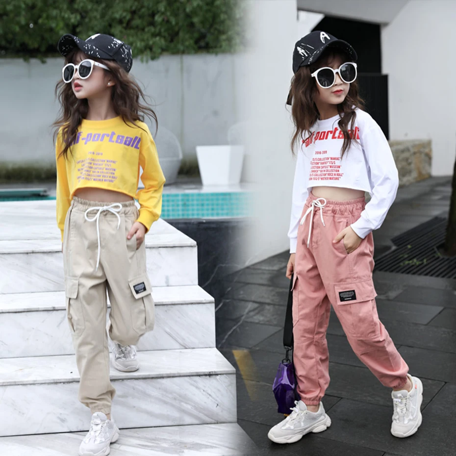 Spring Kids Girls Cotton Sport Pants Casual Camouflage Printed Teenage Girls Cargo Pants Children Trousers Beam Foot Pants Pink