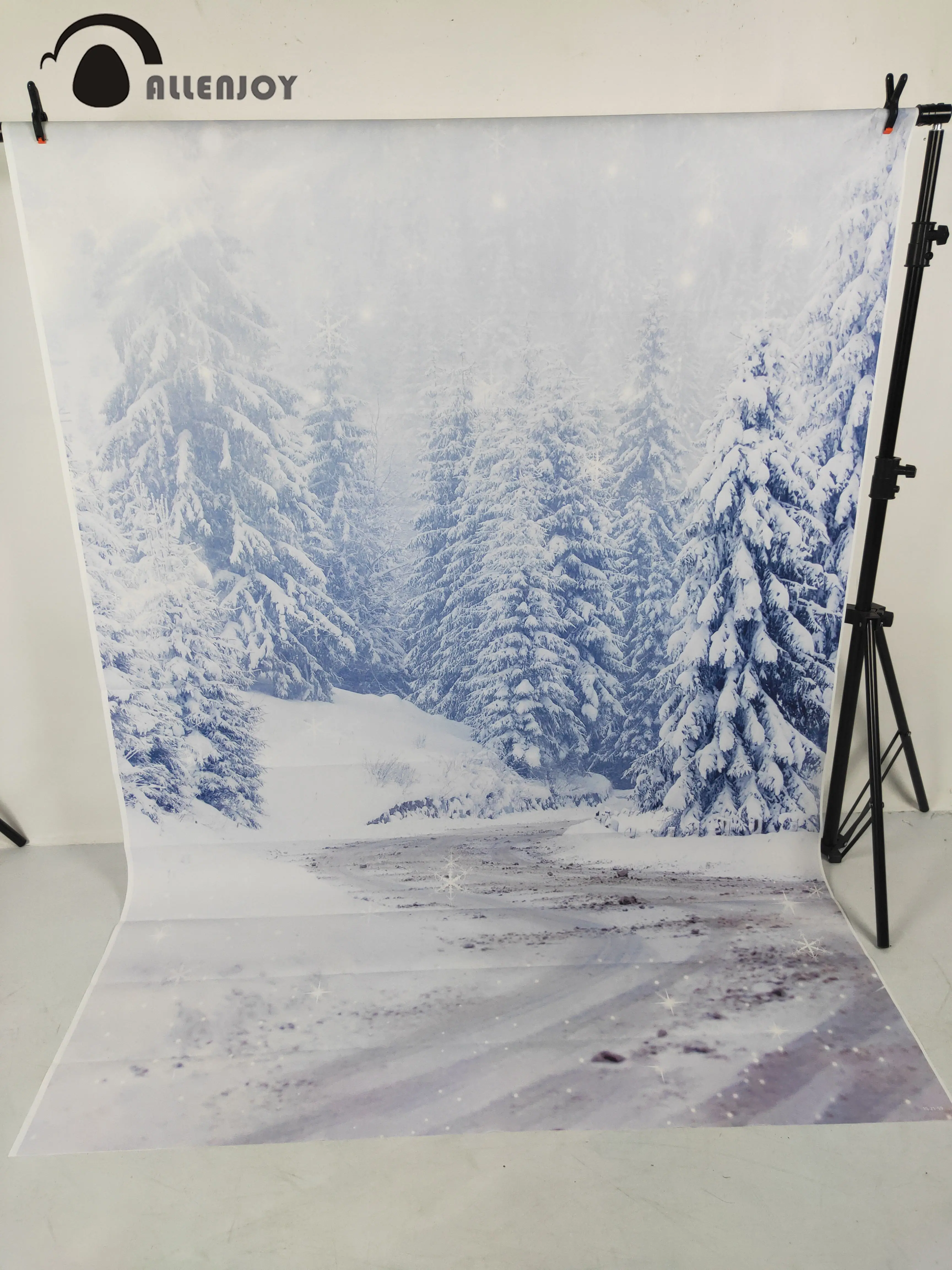 Allenjoy photography backdrop christmas winter forest white tree snow frozen photophone background photocall photo studio