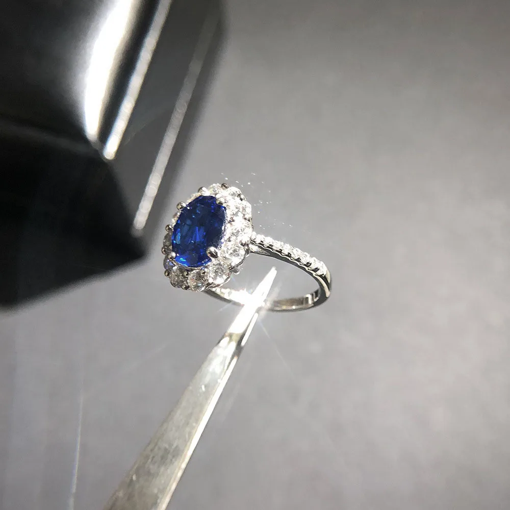 KNRIQUEN 100% Sterling Silver Created Moissanite Royal Blue Sapphire Gemstone Wedding Engagement Party Women\'s Ring Fine Jewelry