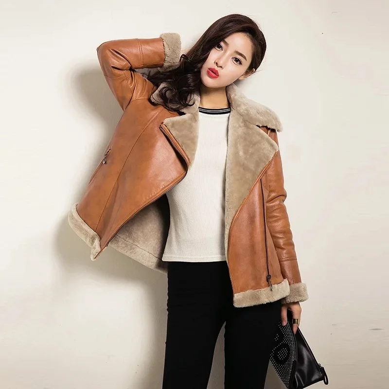 

Real Leather Jacket Winter Coat Women Natural Lamb Fur Coat Female Genuine Sheepskin Coat Streetwear Bomber Jackets 3506