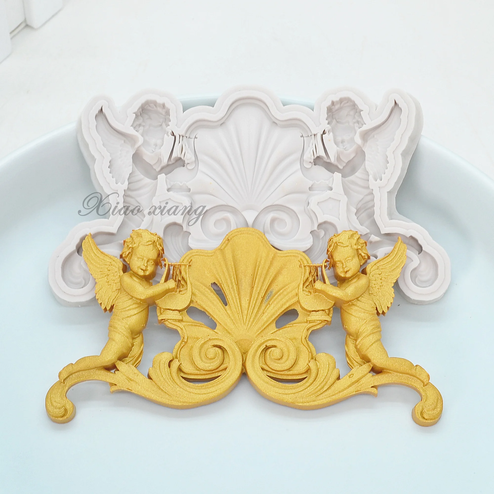 3D Angel Playing Violin Silicone Cake Molds For Baking  Wedding Cake Decorating Tools Candy Chocolate Clay Fondant Mould FM1920