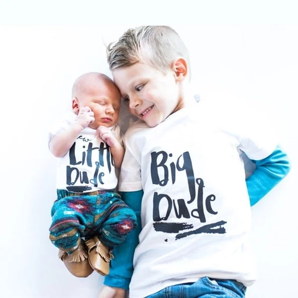 Baby Fashion Big Brother and Little Brother Letter Print Tshirt  Big Brother Announcement Shirt Newborn Coming Home Outfit