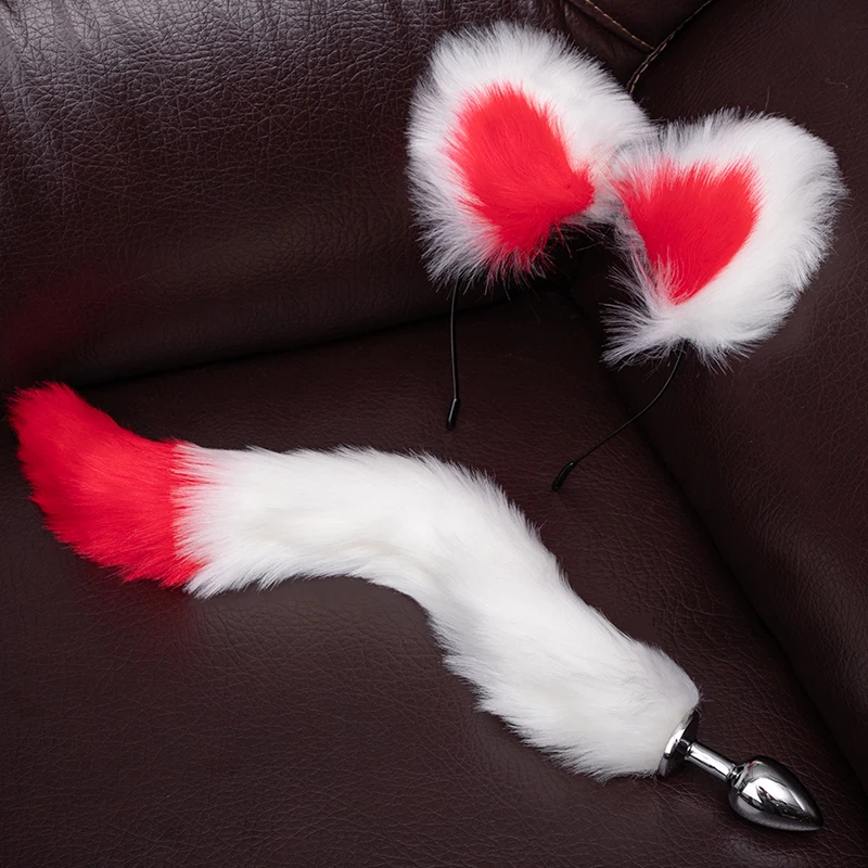 BLACKWOLF Cute Tail Anal Plug Cat Ears Headbands Set Adult Games Anal Bead Metal Butt Plug Erotic Cosplay Sex Toys For Women