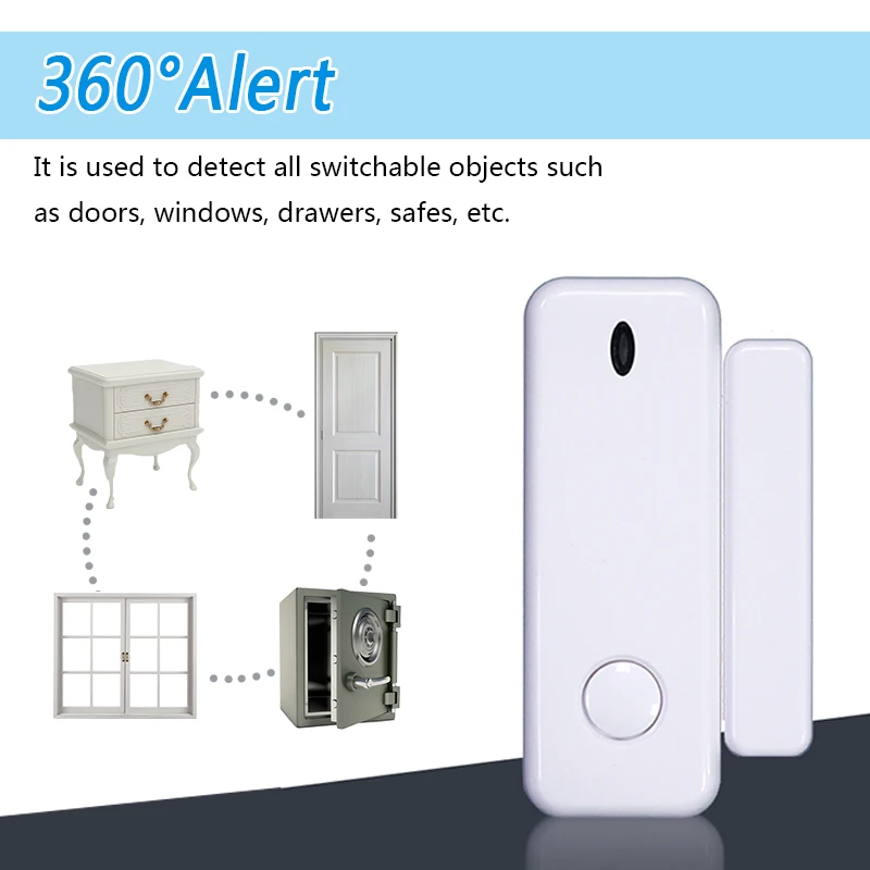 Sensor de puerta inalámbrico Ev1527, transmisión de 433MHz, frecuencia de protección de seguridad para el hogar inteligente, fácil instalación, conectar alarma para usar