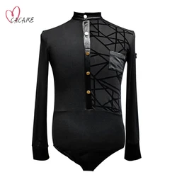 Leotard Bodysuit Mens Tops Shirts Latin Ballroom Waltz Modern Dance Competition Sports Costumes Unitard Latino Flamengo D1203