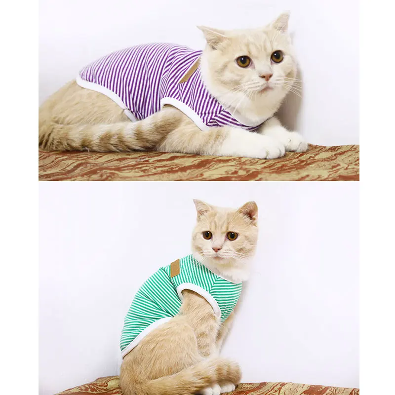 Cute Pet Clothes Striped Cat Clothing Soft Summer Vest Cat Clothes for Cat Kitten Shirt Pet T-shirt Cat Costume Small Dog Clothe