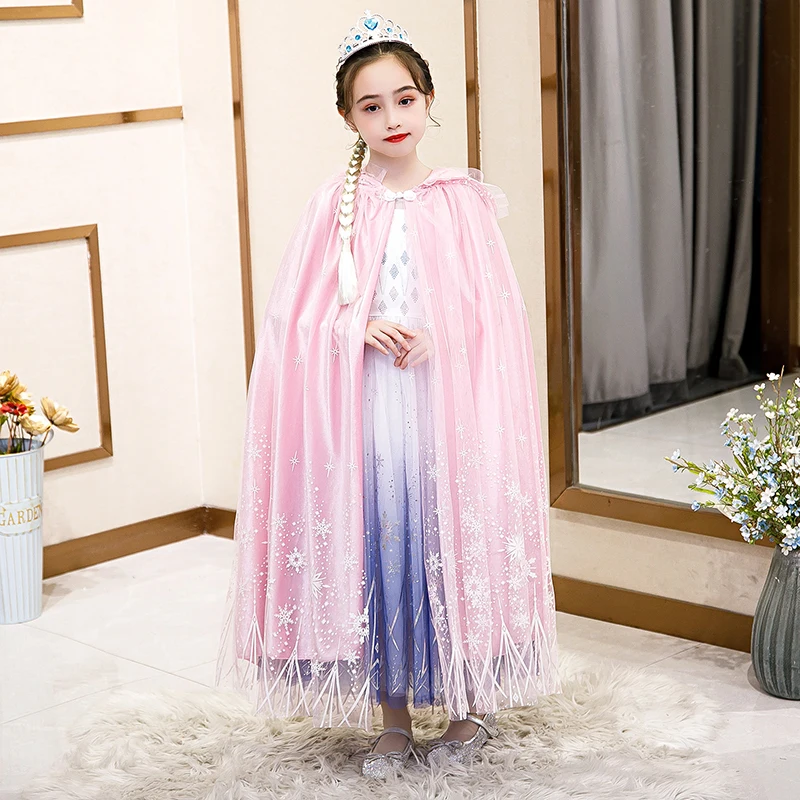 Fashion Snowflake Princess Girl Cloak Christmas Cosplay Costume Children Birthday Party Hooded Long Shawl 2-10 Year Kids Clothes