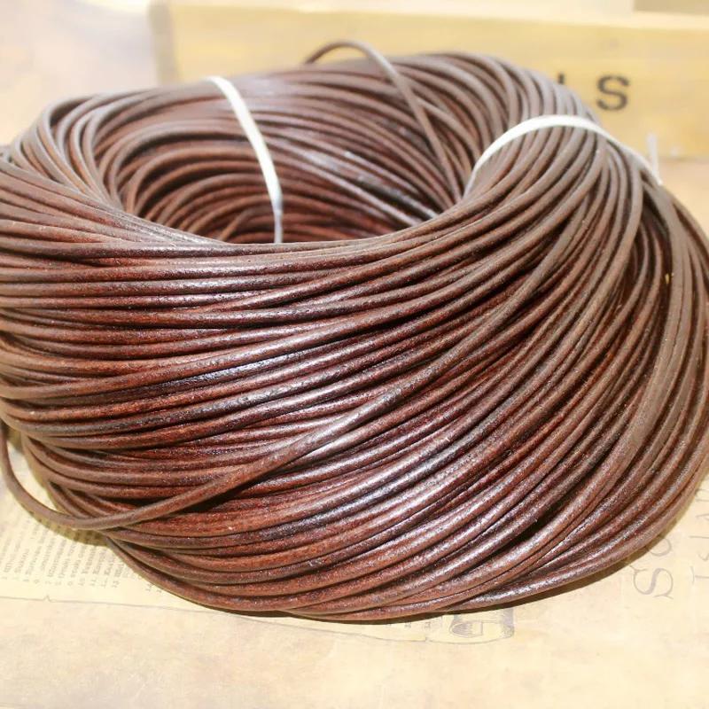 New 2M Natural Retro Camel Black Coffee Brown Real Genuine Leather Cord Round Rope String For DIY Necklace Bracelet Jewelry Cord