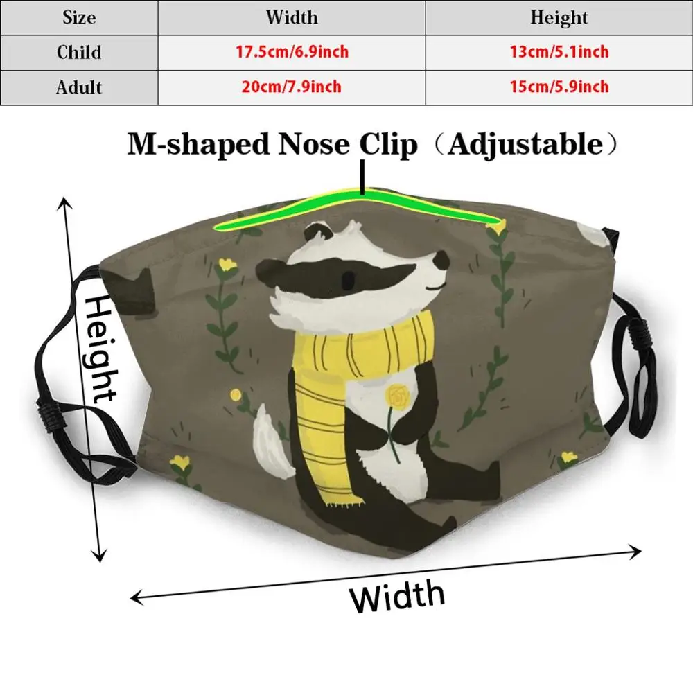 Nice Badger Funny Print Reusable Pm2.550 Filter Face Mask House Badger Loyal Kind Magic Wizard Hp Witch Hufflepuff