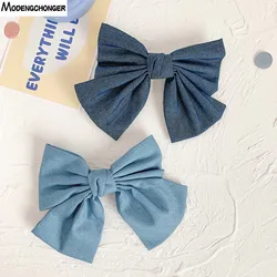 Fashion Large Hair Bow For Girl Hair Clips Striped Fabric Wave Point Denim Barrette Hairclips Women Headwear Hair Accessories