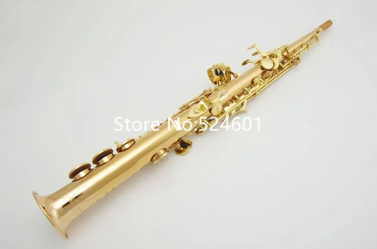 Hot Selling WO2  Soprano Saxophone straight B flat Gold Lacquer Brass musical instruments with Case mouthpieces Accessories