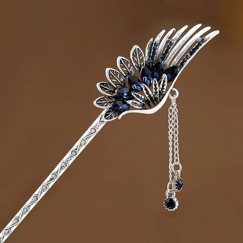 muylinda Feather Hair Stick Accessories Vintage Crystal Hair Sticks Hair Clip Vinatge Women Bronze Hair Jewelry Hairpins